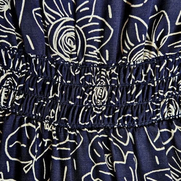 Cynthia Howie Vintage Navy Blue Outlined Floral Lace Pleated Tea Length Dress - Picture 7 of 16